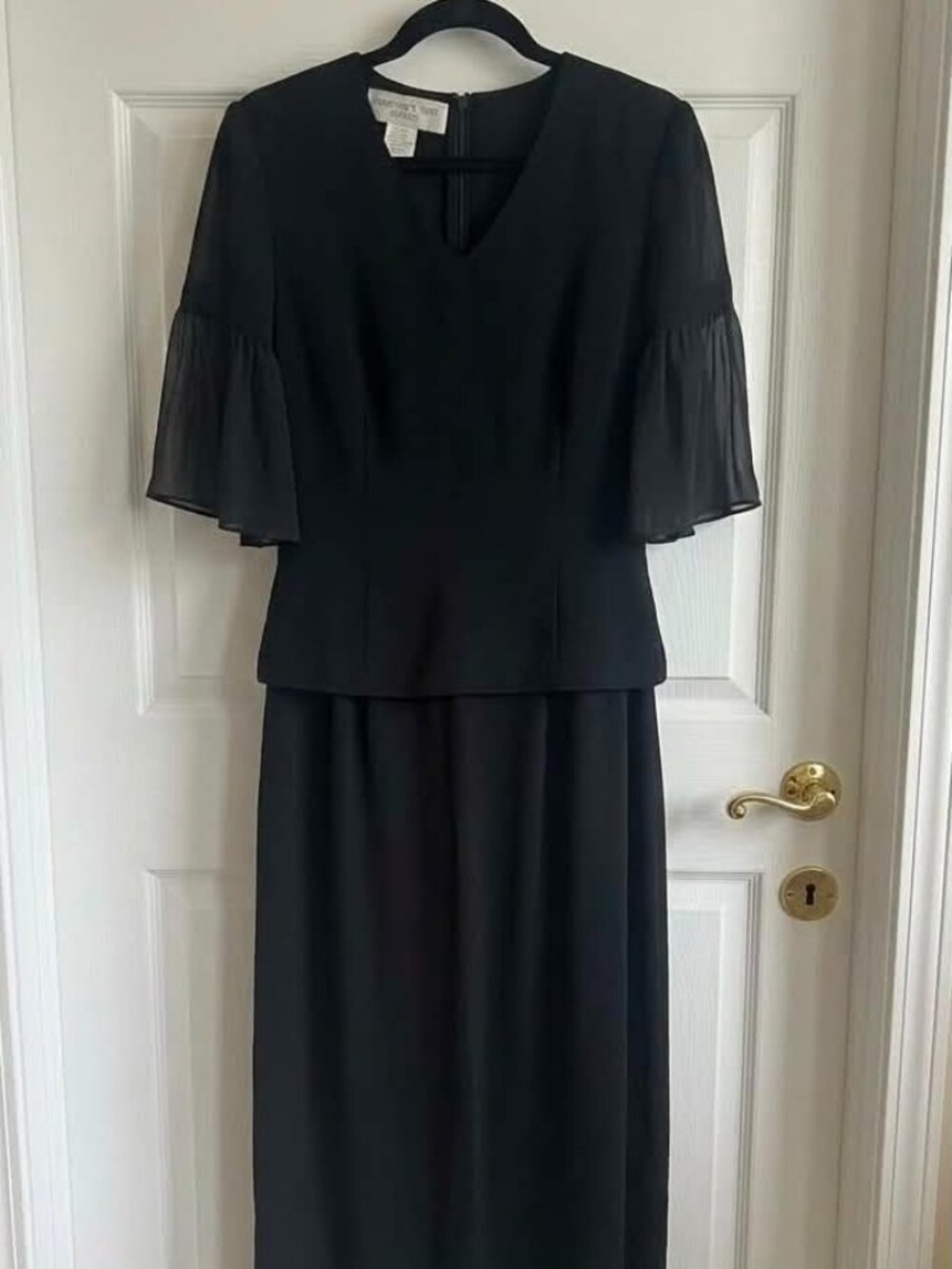 Vintage Jones NY Black Midi Dress Chiffon Flutter Sleeve Size 9 #249